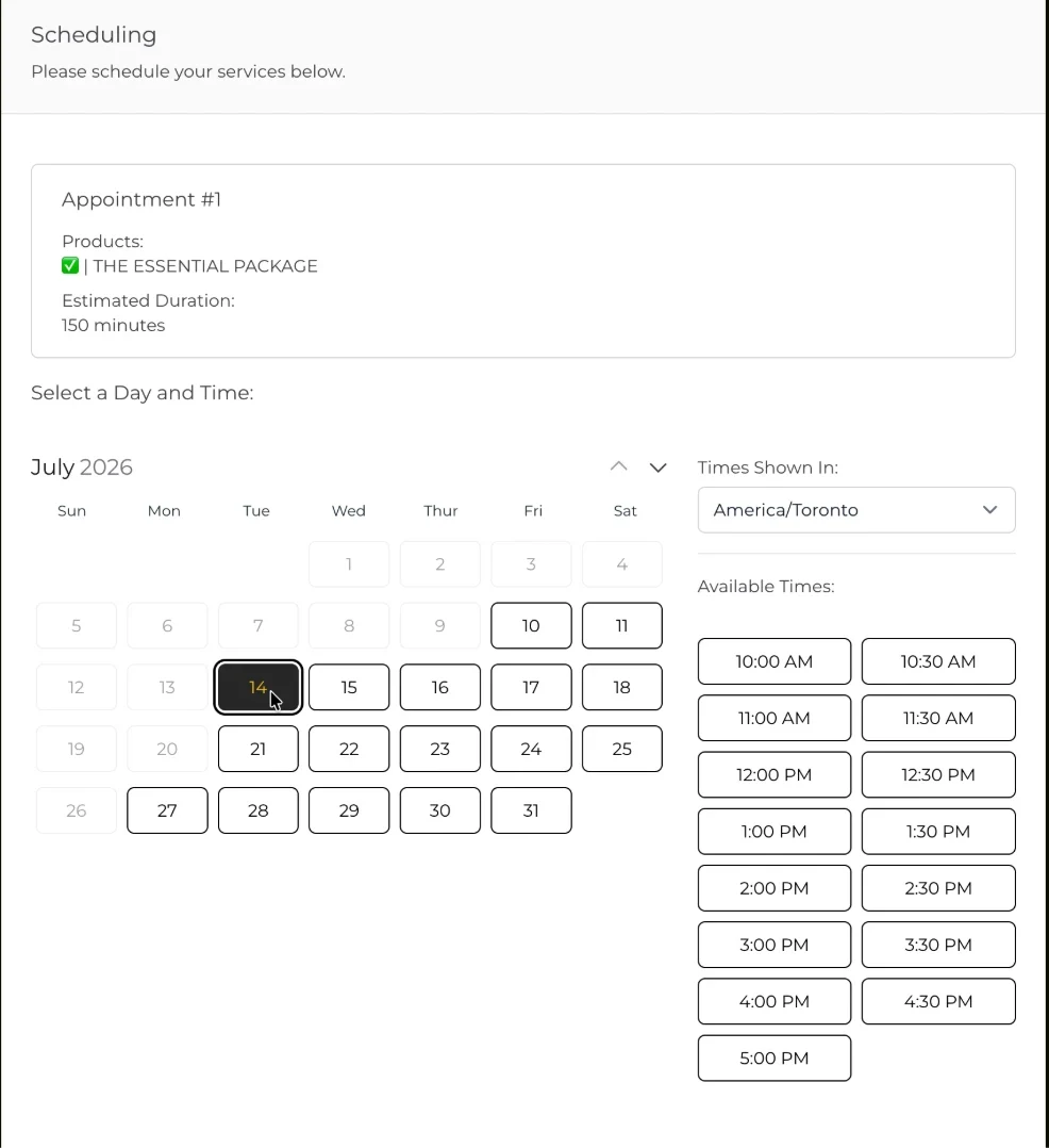 TRE online booking: pick a date and time in the customer portal